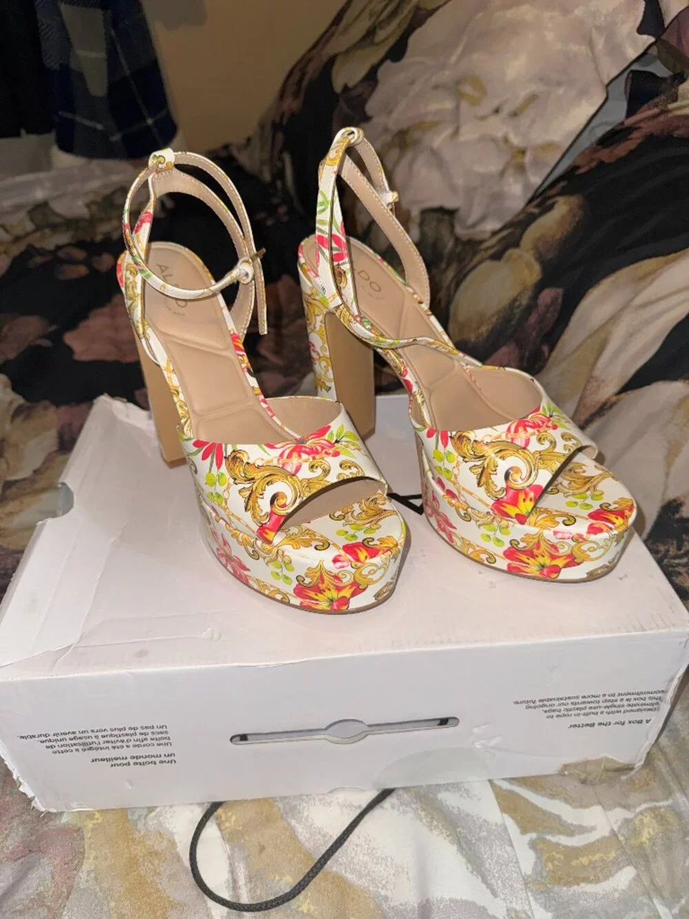 ALDO Aneissa Floral Baroque Chunky Platform Block Heels - Women's Size 8.5